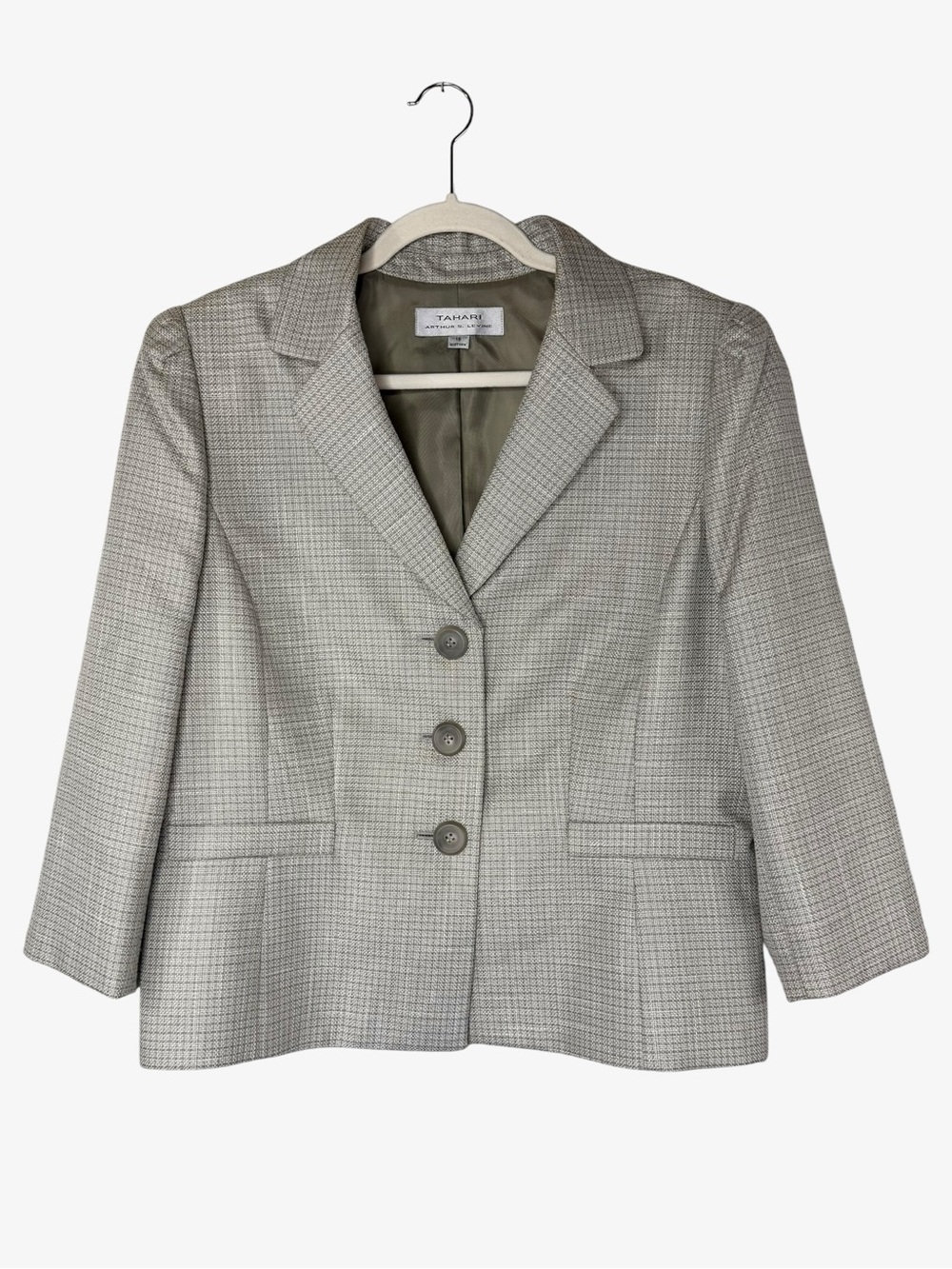 Tahari Arthur S. Levine Tan Blazer 3 Button Tweed Womens 16 Beige Khaki Textured
